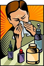 Illustration of a sneezing man