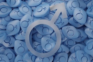 Blue pills with the male gender symbol