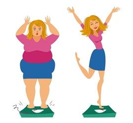 Cartoon of a woman before and after weight loss