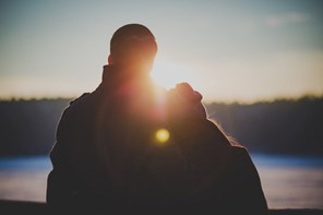 A couple in a romantic sunset